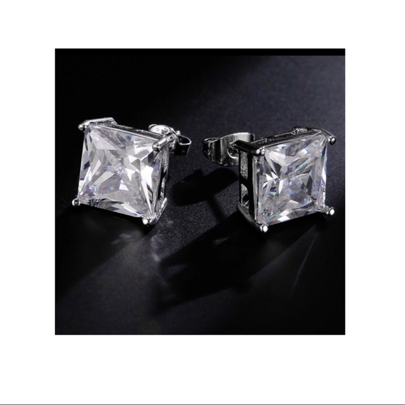 Jewelry - Princess cut 11mm CZ silver stud